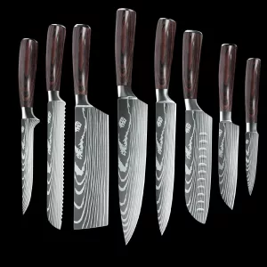 8-Piece Stainless Steel Damascus Laser Patterned Kitchen Knife Set with Gift Box