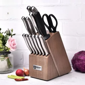 14-Piece Stainless Steel Kitchen Knife Set with Block And Sharpener Included - Comprehensive Cutlery Set with Scissors