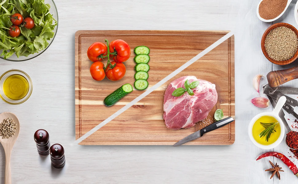 Large wooden cutting board with side handles