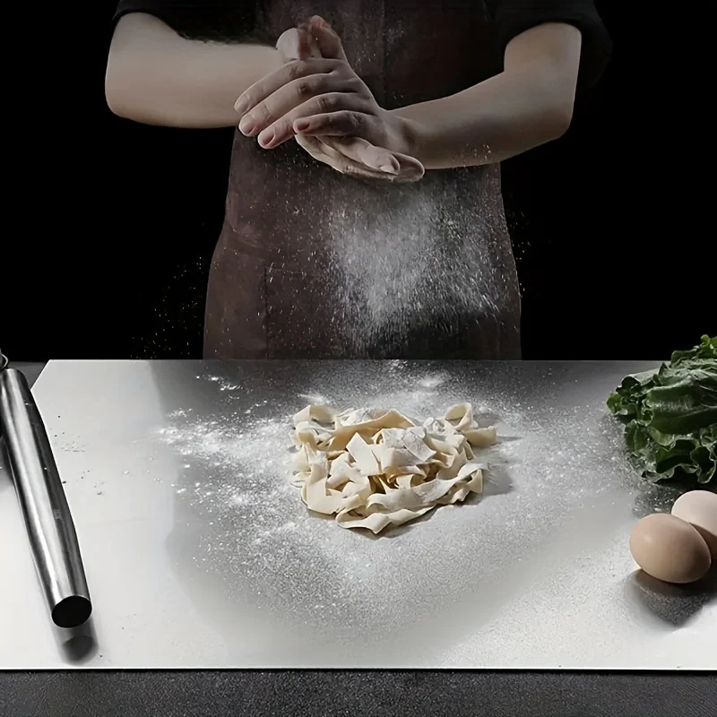 Non-slip pad detail on stainless steel cutting board