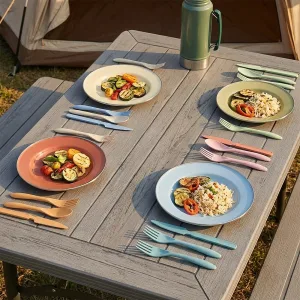 Zoyiancy Wheat Straw Cutlery Set For 8, 24 Piece Reusable Flatware In Pastel Colors, Picnic Camping Travel Utensils