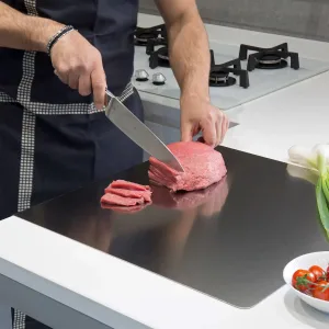 Durable Stainless Steel Chopping Board Anti Slip Edge Ideal For Meats Veggies Baking Easy Wash Built In Drip Rim For Kitchen Use