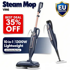INSE VM6 10-in-1 Scrubbing Steam Mop with Rotating Pads & LED Headlight