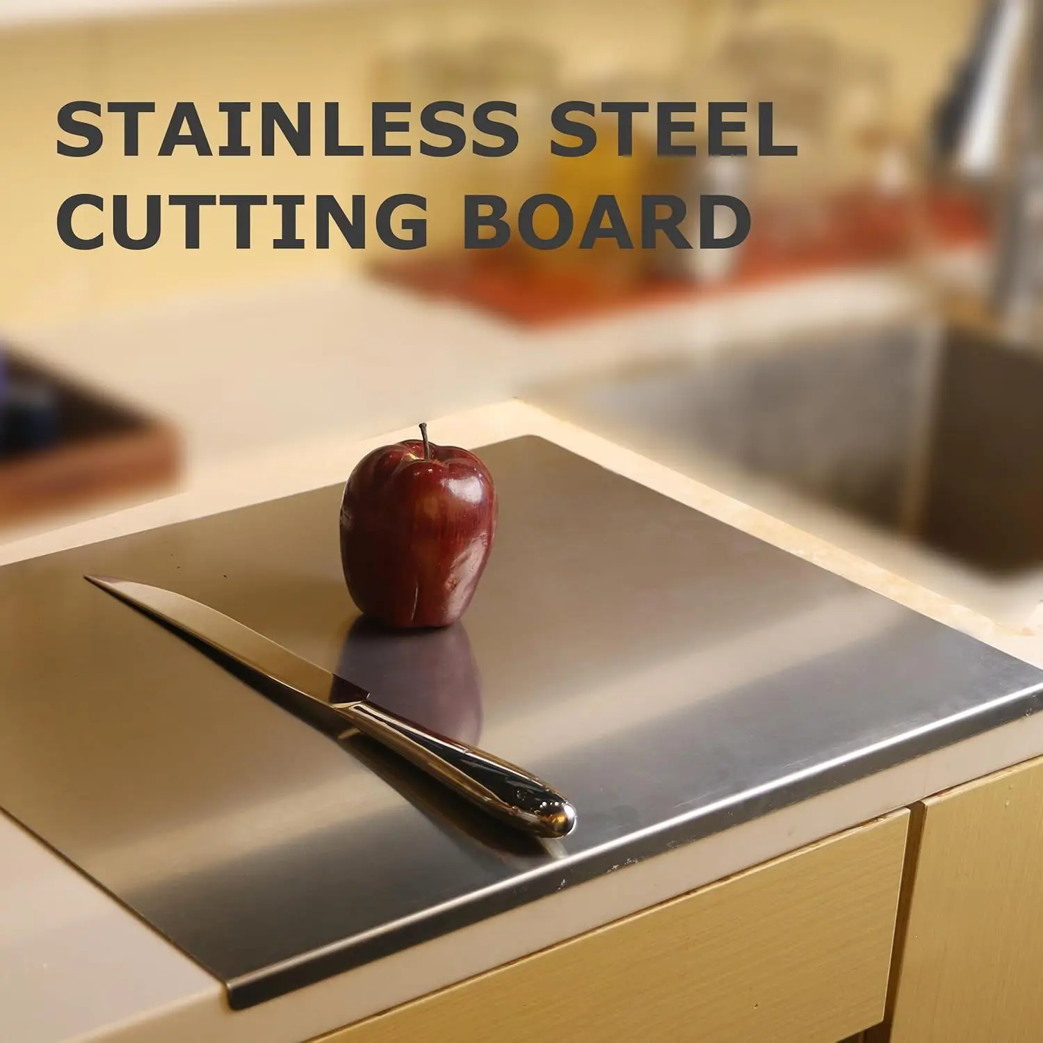 304 Stainless Steel Cutting Board with Non-Slip Pad, 30×40 cm