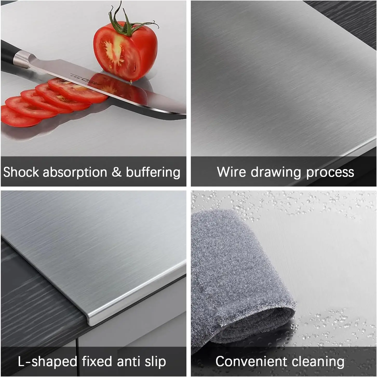 Stainless steel prep board used for meat vegetables and dough