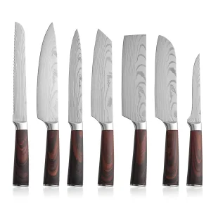 1/7 Pieces VG10 Damascus Vein Kitchen Knives Set Pakka Wooden Handle Sharp Japanese Style Chef Knives Complete Kitchen Cutting Knives For Home Use