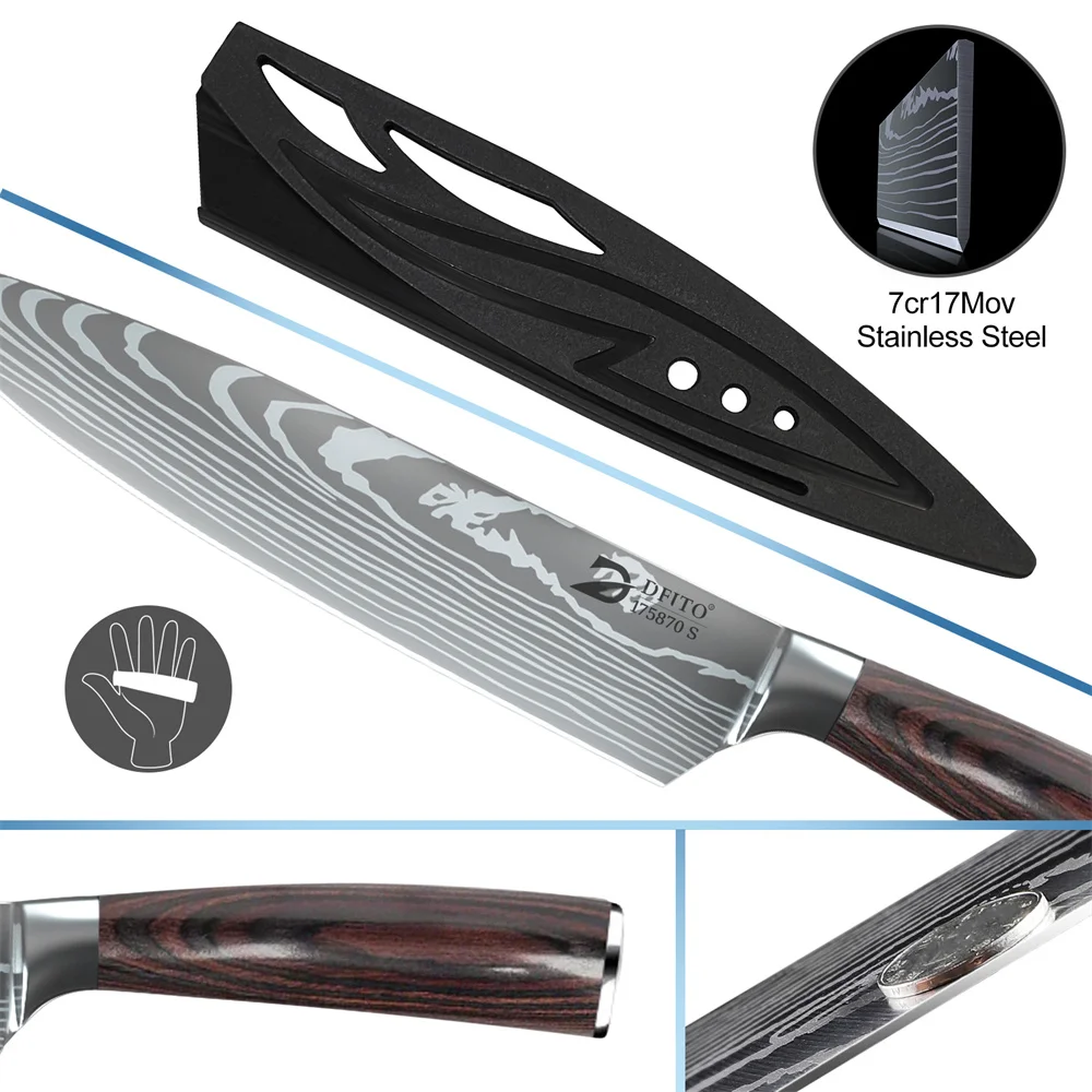 Eight purpose-specific stainless steel kitchen knives