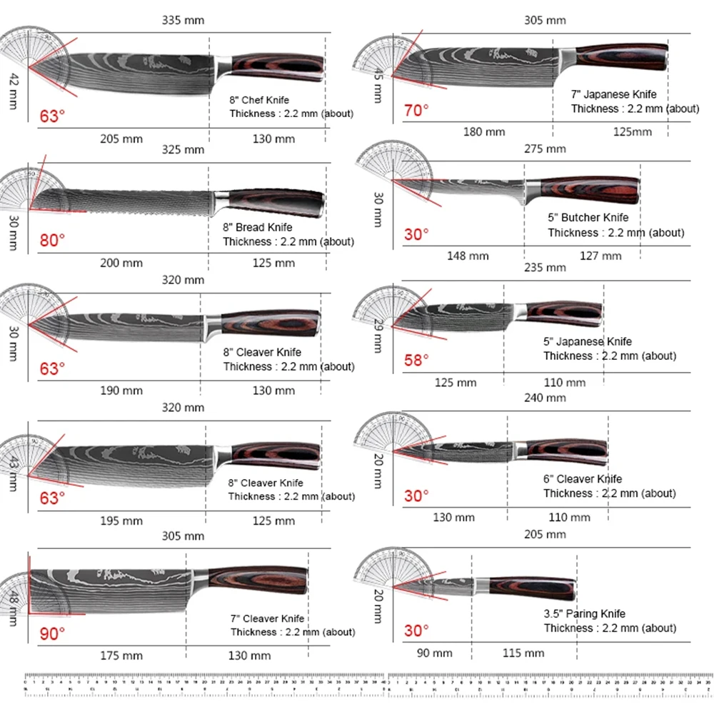 Complete 8-piece chef knife set